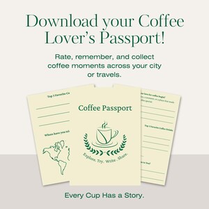 Afdrukbaar koffiepaspoort – Caféjournaal om je koffieavonturen bij te houden en te beoordelen