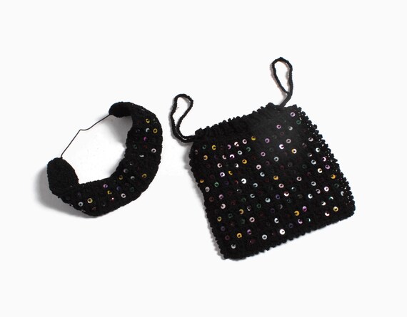 Vintage 40s Crochet Purse & Headband Set / 1940s S
