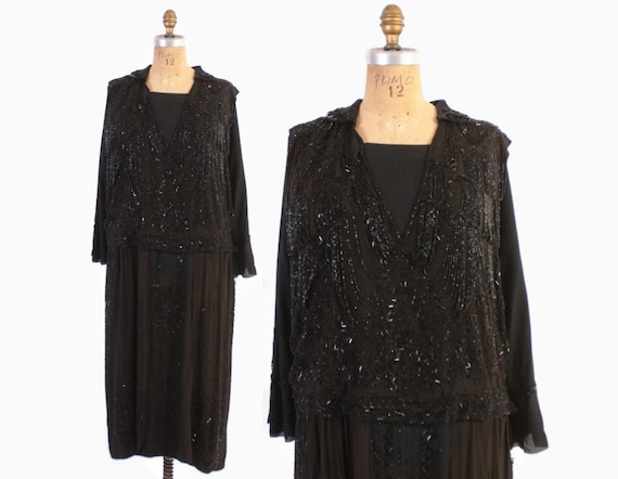 Vintage 20s BEADED Dress / 1920s Heavily Beaded Si