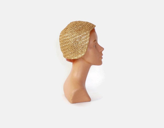 Vintage Early 40s METALLIC HAT / 1940s Woven Gold