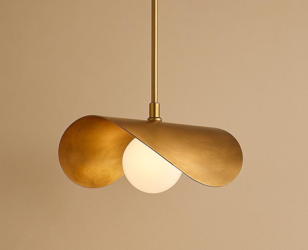 QLP®-Handmade Mid Century Brass Pendant Light | Minimalist Dome Chandelier | Art Deco Hanging Ceiling Lamp | Modern Sculptural Fixture