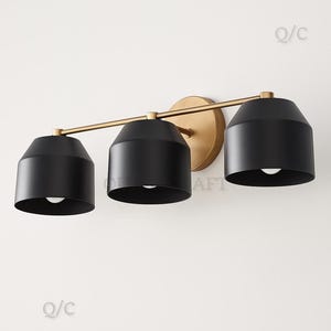 3-Light Modern Vanity Wall Sconce – Matte Black & Brass Light Fixture | Mid Century Bathroom, Hallway and Bedroom Lighting