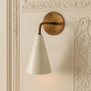 Mid Century Modern Wall Sconce – Handmade Brass Cone Light Fixture, Vintage 1-Light Wall Lamp, Antique Style Bedroom or Hall Lighting
