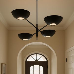 Mid-Century Modern Sputnik Chandelier: Matte Black & Brass Pendant Light