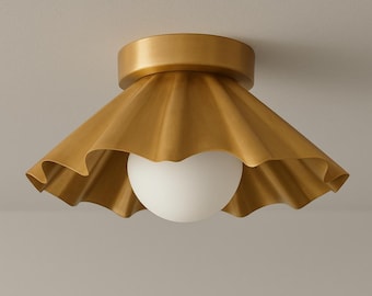 Handmade Raw Brass Flush Mount Ceiling Light - Mid-Century Modern Globe