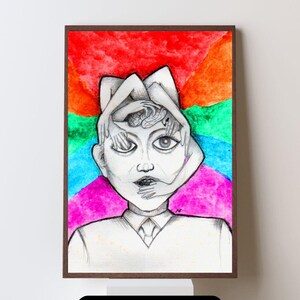Surreal Abstract Brain Face – Rainbow Printable Art