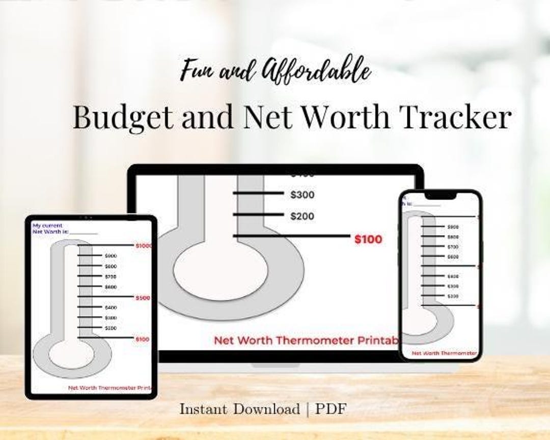 Printable Net Worth Thermometer Tracker PDF Visual Savings Goal Chart ...