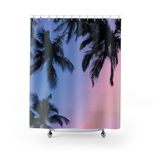 Tropical Sunset Shower Curtain, Boho Bathroom Decor, Palm Trees, Beach Vibes, Home & Gift for Coastal Lovers