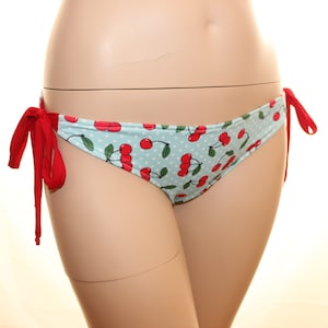 Cherries with Red - Bikini Bottoms - Thick Tie Side