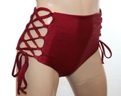 High Wasted Lace Up Bikini Bottoms (multiple color coverage options)