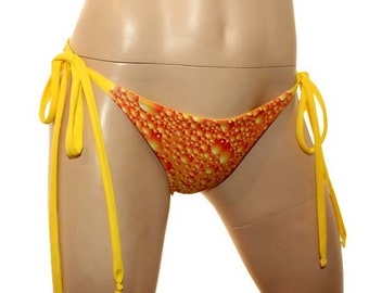 Beer Bubble Bikini Bottoms with Yellow Ties