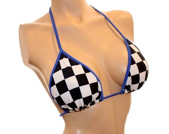 Checkered Bikini Top with Blue Trim