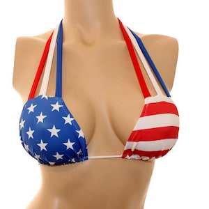 USA Flag Bikini Top with Red, White and Blue Straps image 1