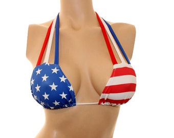 USA Flag Bikini Top with Red, White and Blue Straps