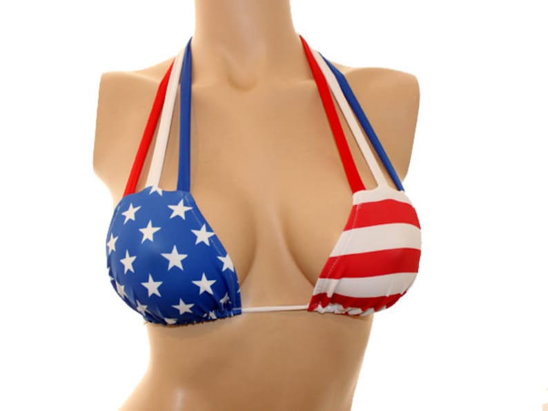 USA Flag Bikini Top with Red, White and Blue Straps image 1