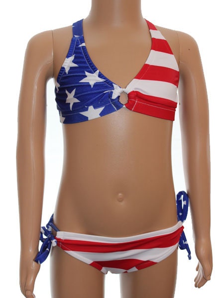 Berg Boven hoofd en schouder Ontcijferen Kids Bikini USA Flag - Etsy