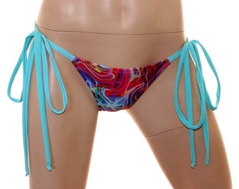 Electric Print Thin Tie Side Bikini Bottoms (multiple coverage options)