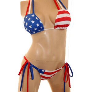 USA Flag Bikini Top with Red, White and Blue Straps image 4