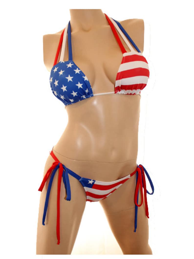 USA Flag Bikini Top with Red, White and Blue Straps image 4