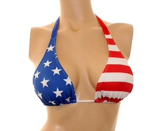 USA Flag - Halter Bikini Top  (multiple coverage options)