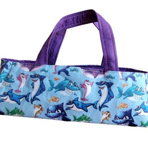 Egg Carton Tote Bag - Holds 12 Eggs  (READY TO SHIP) - Sharks with purple