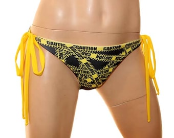 Caution Tape - Skinny Tie Side Bikini Bottoms
