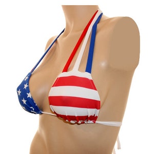 USA Flag Bikini Top with Red, White and Blue Straps image 3