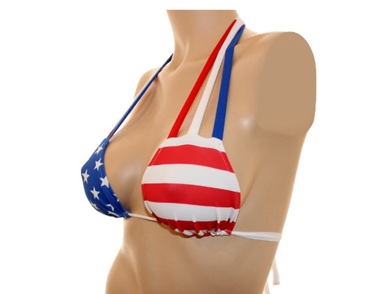 USA Flag Bikini Top with Red, White and Blue Straps image 3