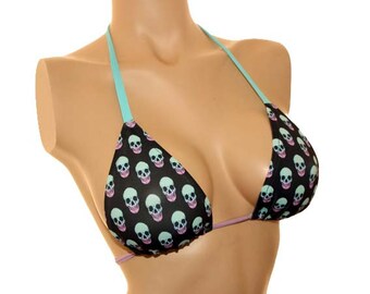 Skull Pattern (Aqua and Lilac on Black) Triangle Top