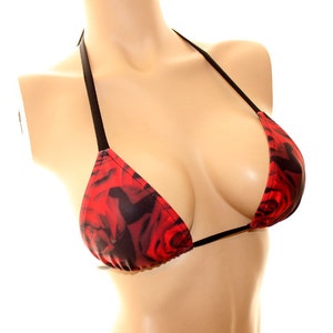 Red Roses Bikini Triangle Top  (multiple coverage options)
