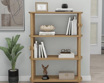Japandi Wooden Shelf Unit: 4-Tier Minimalist Bookcase