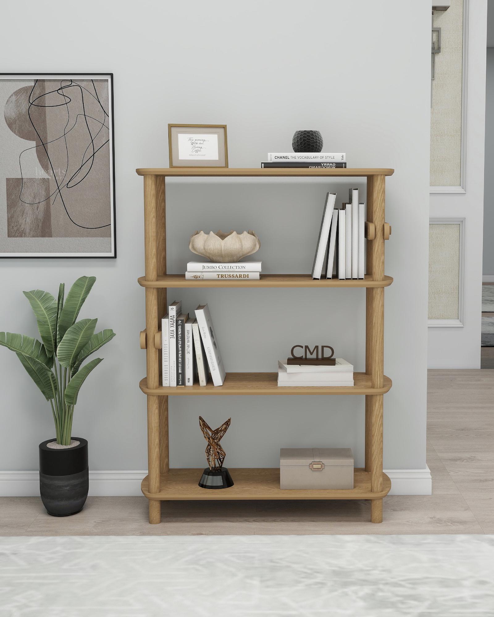 Japandi Wooden Shelf Unit: 4-tier Minimalist Bookcase - Etsy