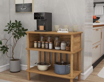 Houten keukenplank met 3 lagen: rustiek eikenhouten opberger voor koffiestations