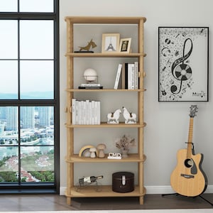 Langes schmales Vertikales Holzregal | 6-stufiges Bücherregal | Organizer für Küche und Wohnzimmer l Die unverzichtbare Aufbewahrungseinheit Ihres Hauses