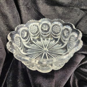 Antique 1905 Relish Bowl, EAPG Pressed Glass, Cane & Star Medallion, Victorian Tableware