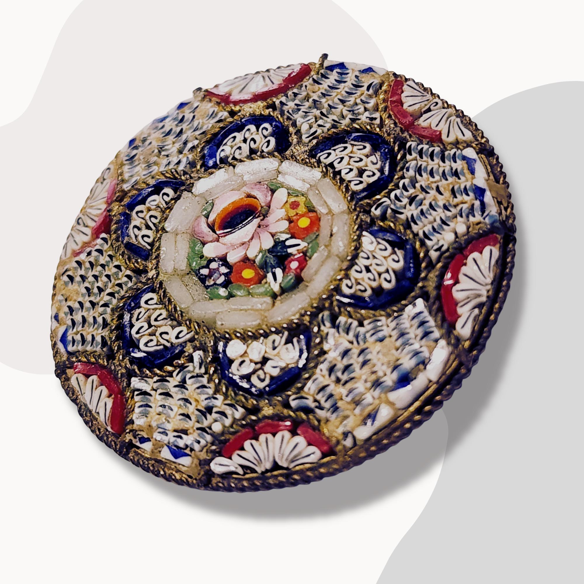 Épingle De Cravate Ancienne – Micro Mosaïque Argent Antique – Micro Mosaic Tie Pin