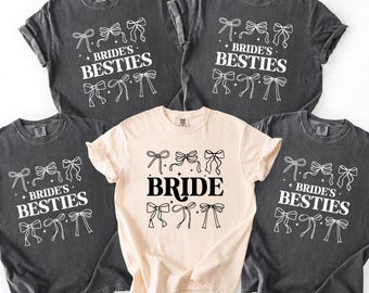 Brides Besties Shirt, Coquette Bow Bachelorette Tee, Bridal Party Gift, Bridesmaid T-Shirt, Girly Wedding Party Top, Cute Maid of Honor Gift