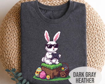 Gamer Easter Shirt for Boys, Pixel Art Bunny Video Game Tee, Kids Retro 8-Bit Gaming Bunny Shirt, Funny Easter Basket Gift, Cool Gamer Tee