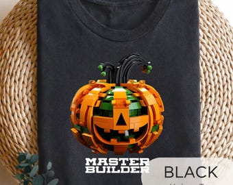Master Builder Pumpkin Shirt, Halloween Builder Tee, Brick Building Block Pumpkin, Jack O Lantern Shirt, Geek Halloween Gift