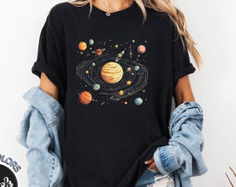 Vintage Solar System Shirt, Aesthetic Planet Space Tshirt for Astronomy Teachers and Science Nerds, Retro Celestial Galaxy Explorer Gift