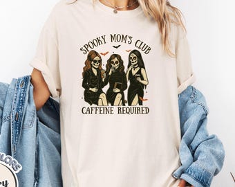 Comfort Colors® Spooky Mom's Club Shirt | "Caffeine Required" Halloween Mom Tee | Funny Mom Life Spooky Season T-Shirt
