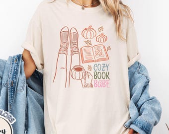 Comfort Colors Cozy Book Babe Shirt, Fall Reading Tee with Pumpkins, Cute Autumn Book Lover Top, Cozy Bookworm Gift Shirt