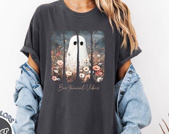 Comfort Colors® Boo-tanical Vibes Ghost Shirt – Floral Ghost Aesthetic Tee – Fall Spooky Season Halloween Shirt – Botanical Ghostcore Shirt