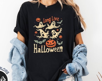 Comfort Colors Long Live Halloween Shirt | Retro Ghost Pumpkin Graphic Tee | Spooky Season Vintage Halloween T-Shirt