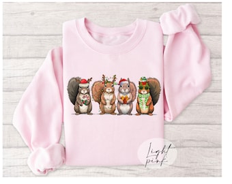 Christmas Squirrel Sweatshirt, Cute Woodland Animal Crewneck, Funny Holiday Top, Cozy Winter Gift for Her, Nature Lover Shirt