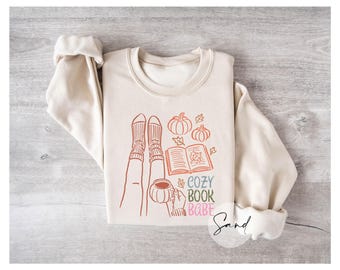 Cozy Book Babe Sweatshirt, Fall Book Lover Sweatshirt, Pumpkin Coffee Reading Top, Cozy Autumn Reader Gift