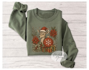 Vintage Christmas Deer Sweatshirt, Cozy Reindeer Shirt, Woodland Winter Gift