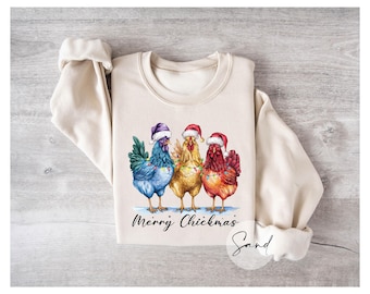 Merry Chickmas Sweatshirt, Funny Chicken Christmas Sweatshirt, Farmhouse Holiday Top, Chicken Lover Gift