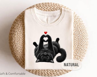 Black Cat Shirt, Cute Cat T-Shirt, Cat Lover Gift, Funny Kitty Tee, Heart Hands Cat Shirt, Black Cat Lover Tee, Cat Mom Gift