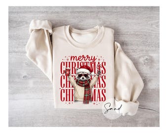 Merry Christmas Raccoon Sweatshirt, Cute Raccoon Christmas Shirt, Funny Holiday Sweater, Christmas Animal Shirt, Xmas Gift